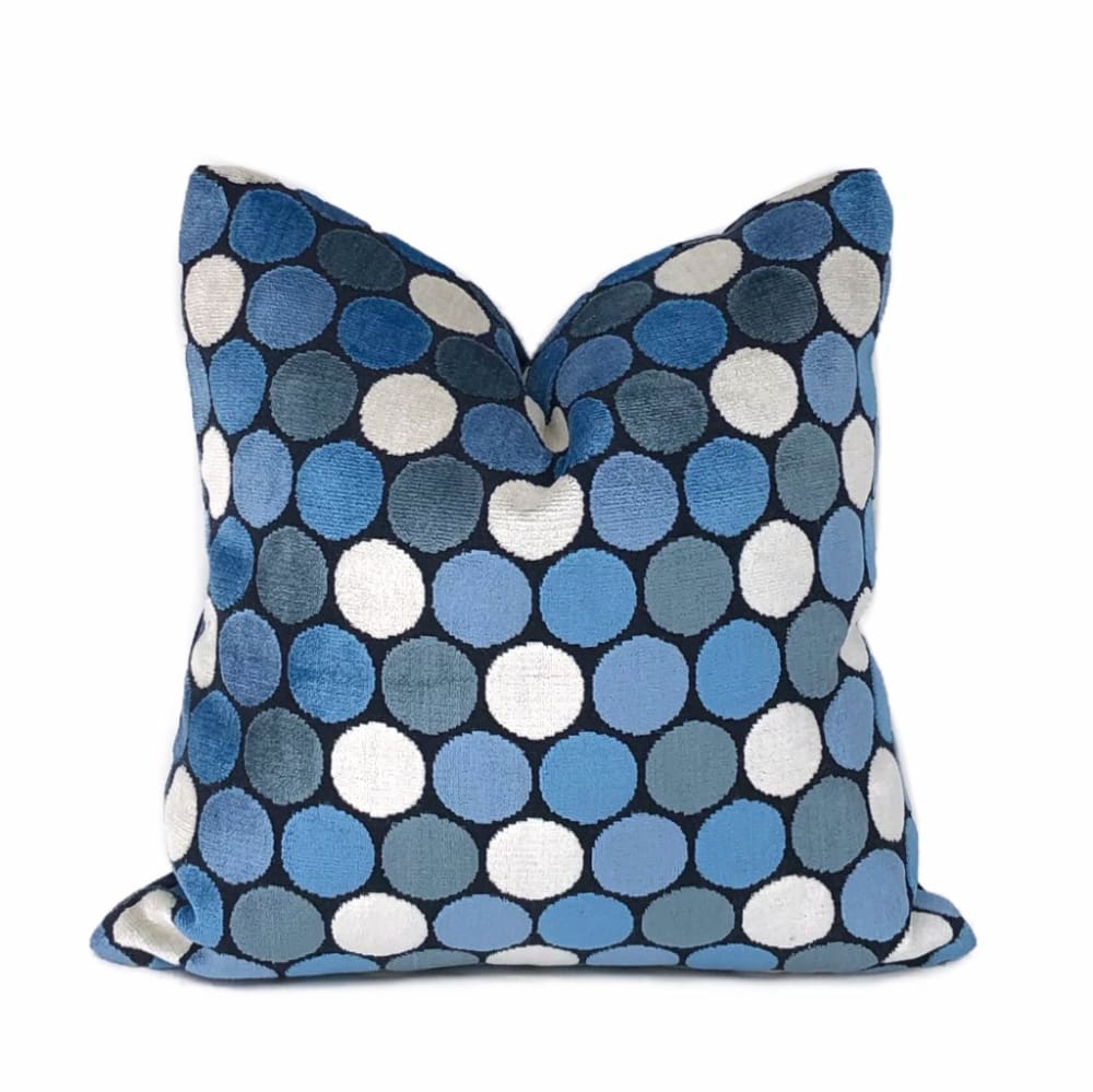 Kendall Blue White Large Polka Dot Velvet Pillow Cover - Aloriam