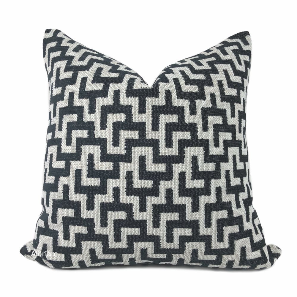 Kendo Black Oatmeal Geometric Maze Pillow Cover - Aloriam