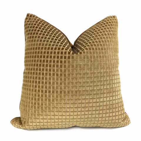 Kensington Honey Brown Small Checks Silk Velvet Pillow Cover - Aloriam