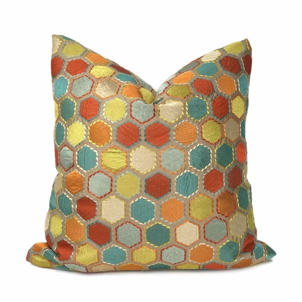 Khalia Multicolor Embroidered Hexagon Geometric Pillow Cover - Aloriam