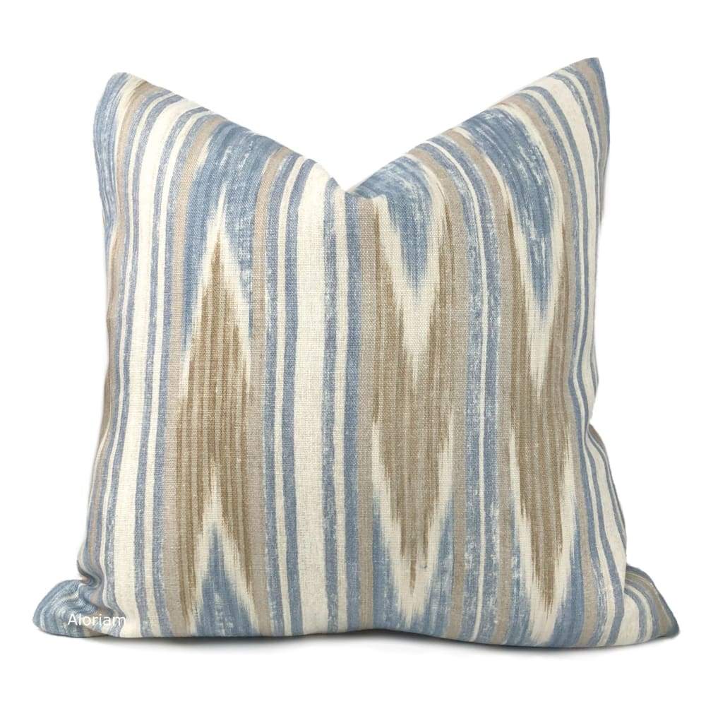 Khalil Blue Brown Cream Ethnic Chevron Stripe Linen Pillow Cover (Colefax Fowler fabric) - Aloriam