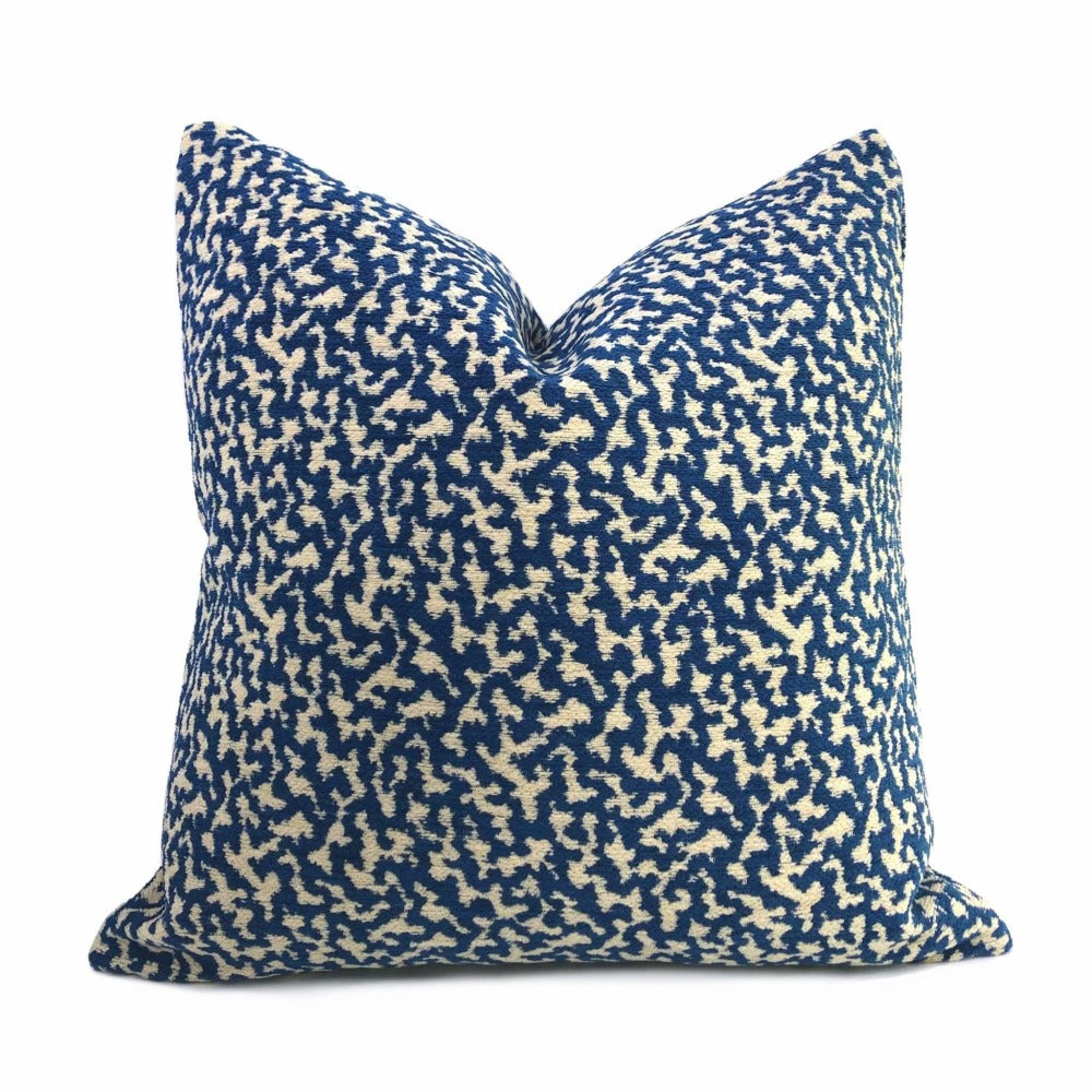 Kimball Navy Blue & Almond Abstract Squiggles Chenille Pillow Cover