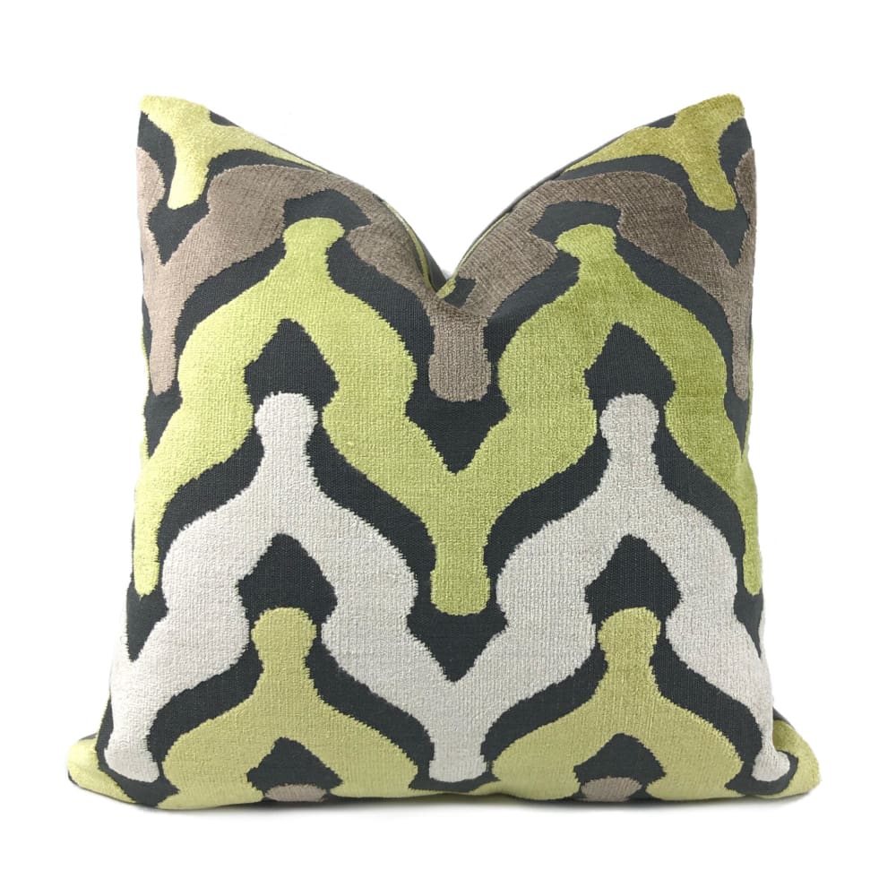 Kittredge Green Gray Cut Velvet Ogee Waves Pillow Cover - Aloriam