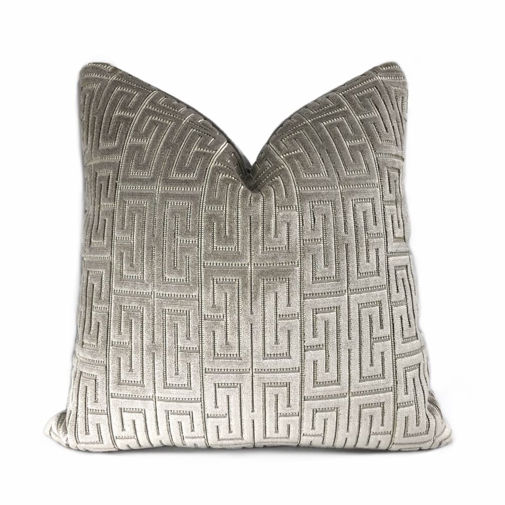 Knossos Mineral Gray Greek Key Cut Velvet Pillow Cover - Aloriam