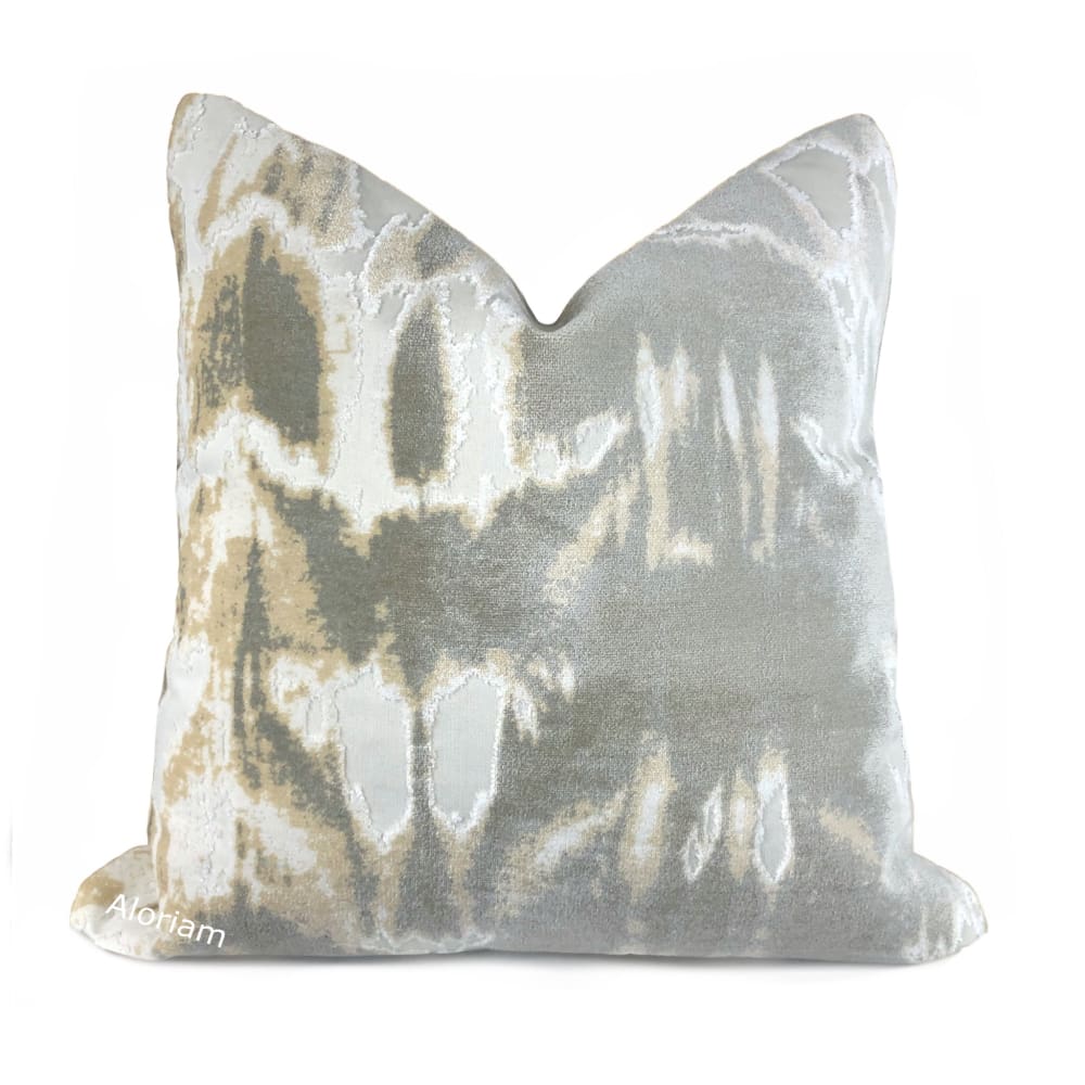 Kodiak III Cream Sand Gray Taupe Abstract Velvet Pillow Cover by Aloriam