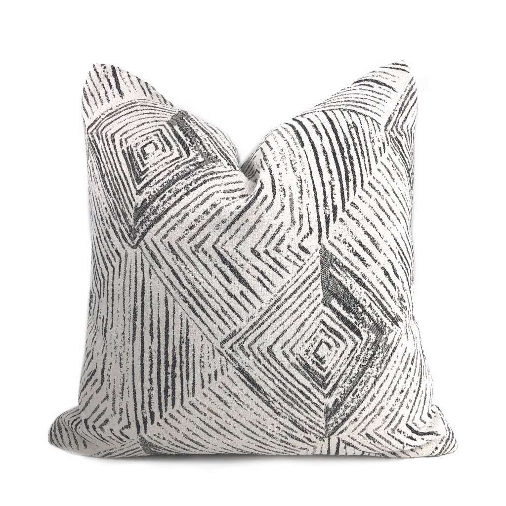 Kori Geometric Etchings Black Off-White Pillow Cover Cushion Pillow Case Euro Sham 16x16 18x18 20x20 22x22 24x24 26x26 28x28 Lumbar Pillow 12x18 12x20 12x24 14x20 16x26 by Aloriam
