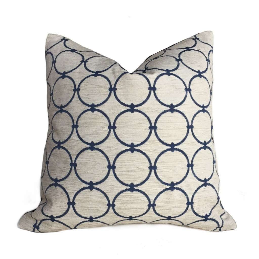 Kravet Geometric Interlinked Circles Blue Ivory Cream Pillow Cover by Aloriam