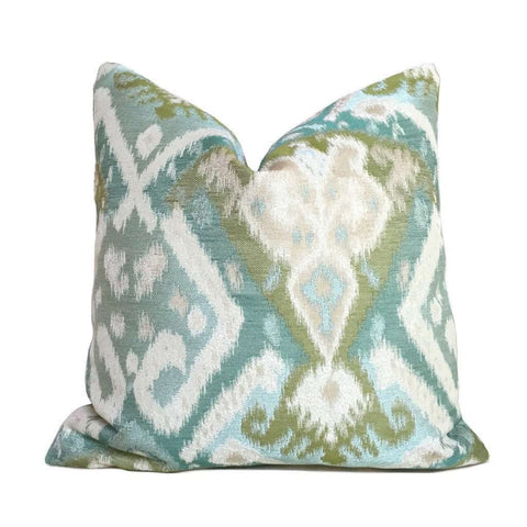 Kravet Ikat Southwest Ethnic Pattern Aqua Green Blue Beige Lumbar Pillow 12x18 12x20 12x24 14x20 16x26