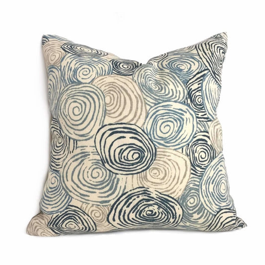 Kravet Jeffrey Alan Marks Spiro River Blue Beige Cream Pillow Cover by Aloriam