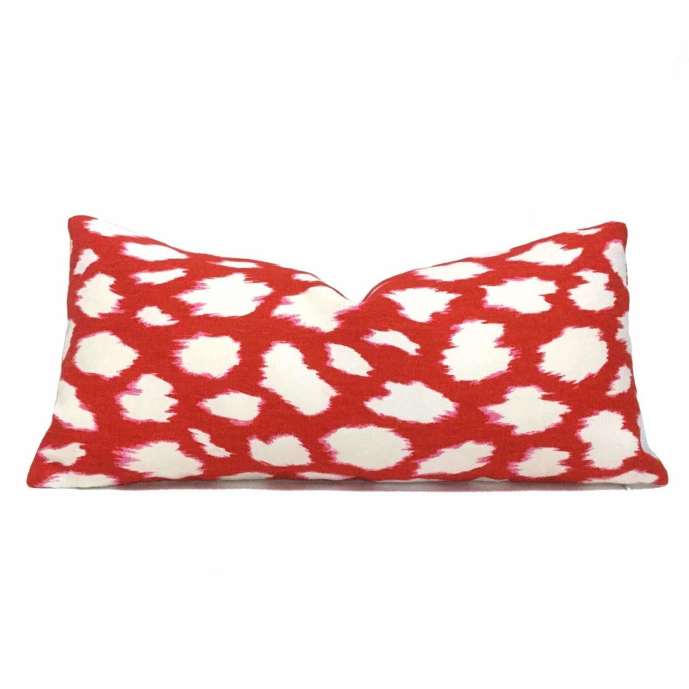 Kravet Kate Spade Maraschino Red Modern Jungle Cat Spotted Linen Pillow Cover