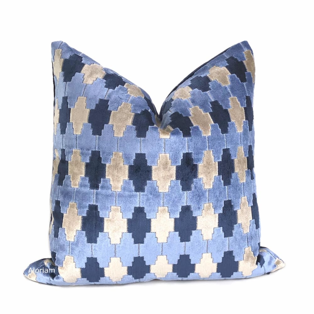 Kravet Kebir Indigo Geometric Tile Velvet Pillow Cover - Aloriam