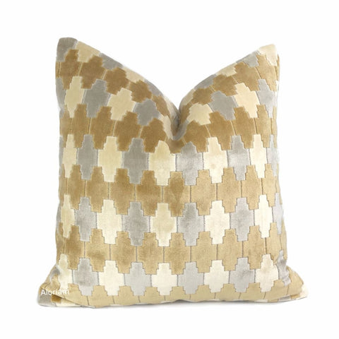 Kravet Kebir Sand Geometric Tile Velvet Pillow Cover - Aloriam