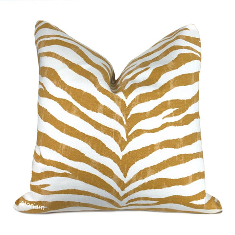 Kravet Limpopo Ochre Gold White Tiger Stripe Pillow Cover - Aloriam