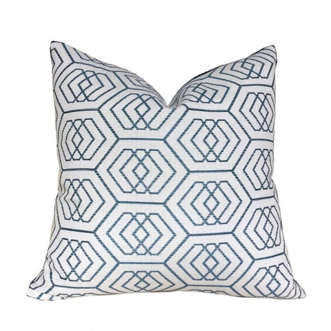 Kravet Modern Geometric Hexagon Blue Off-White Pillow Cover, Fits 12x20 12x24 14x20 16x26 16" 18" 20" 22" 24" Cushions