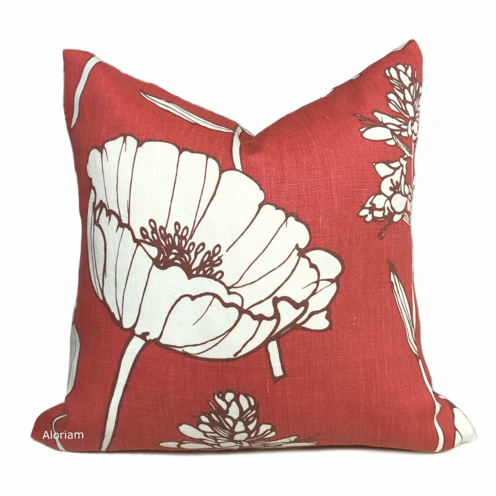 Kravet Thom Filicia Poppyfield Poppy Flower Reddish Pink Off White Plumberry Linen Pillow Cushion Cover - Aloriam
