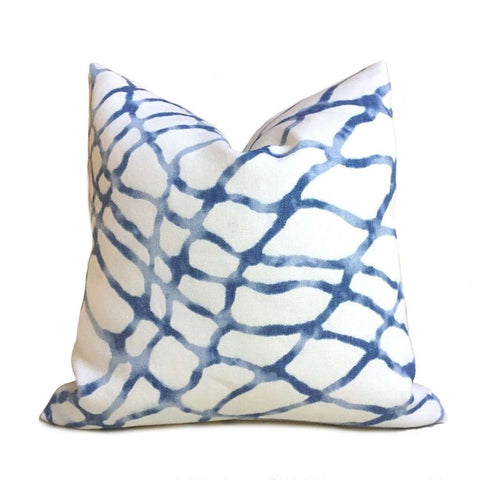 Kravet Waterpolo River Blue White Jeffrey Alan Marks Designer Linen Pillow Cover by Aloriam