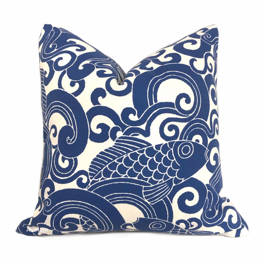Leaping Fishes Blue White Indoor Outdoor Pillow Cover - Aloriam