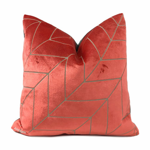 Leyland Coral Red Diagonal Chevron Velvet Pillow Cover - Aloriam