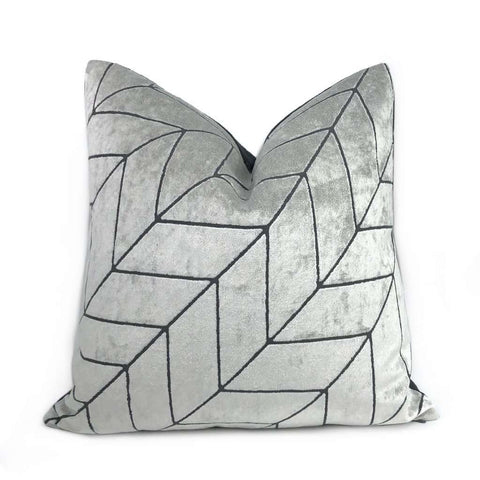 Leyland Silver Gray Diagonal Chevron Velvet Pillow Cover Cushion Pillow Case Euro Sham 16x16 18x18 20x20 22x22 24x24 26x26 28x28 Lumbar Pillow 12x18 12x20 12x24 14x20 16x26 by Aloriam