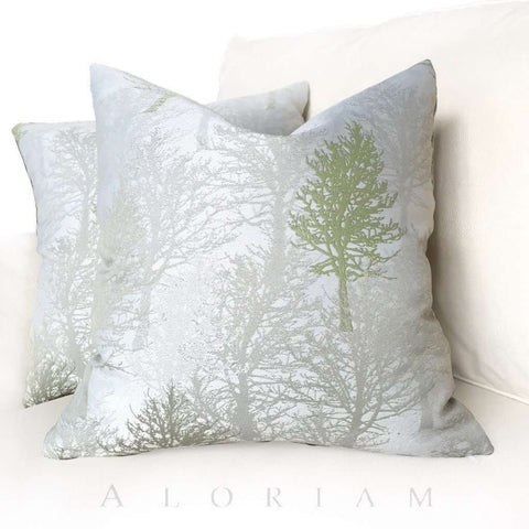 Light Gray Green Trees Upholstery Pillow Cover