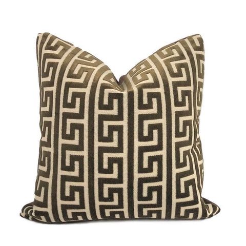 Logan Brown Greek Key Stripe Cut Velvet Pillow Cover Cushion Pillow Case Euro Sham 16x16 18x18 20x20 22x22 24x24 26x26 28x28 Lumbar Pillow 12x18 12x20 12x24 14x20 16x26 by Aloriam