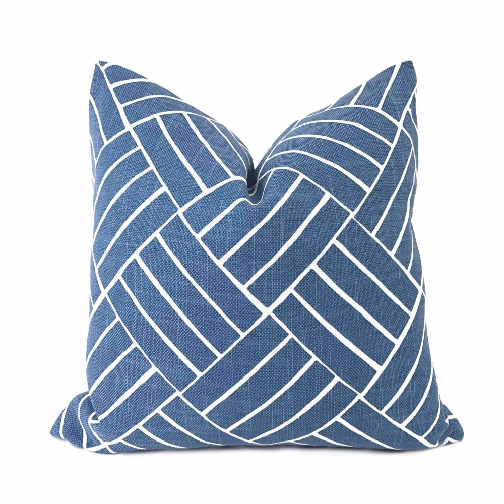 Lulu DK Aurelian Ocean Blue White Geometric Pillow Cover Cushion Pillow Case Euro Sham 16x16 18x18 20x20 22x22 24x24 26x26 28x28 Lumbar Pillow 12x18 12x20 12x24 14x20 16x26 by Aloriam