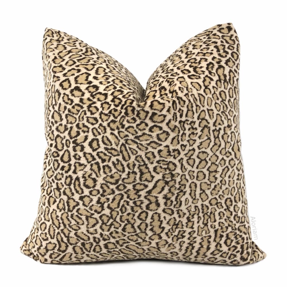 Lynx Cream Beige Wildcat Leopard Print Velvet Pillow Cover - Aloriam