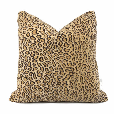 Lynx Golden Beige Tan Wildcat Leopard Print Velvet Pillow Cover - Aloriam