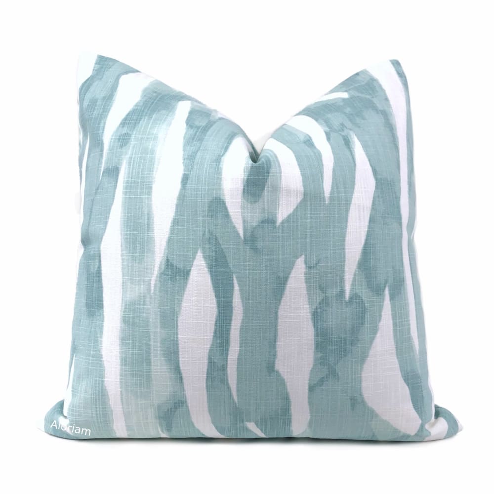 Lyra Aqua Green White Brushstrokes Pillow Cover - Aloriam