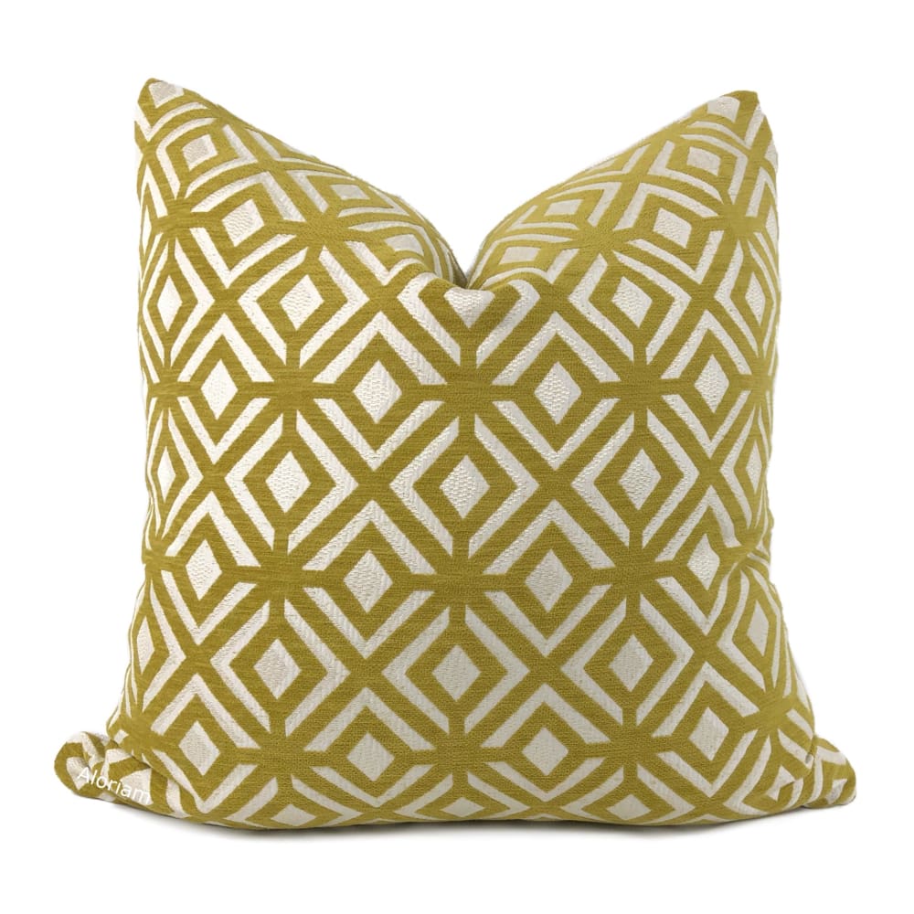 Madison Mustard Yellow Geometric Lattice Chenille Pillow Cover - Aloriam