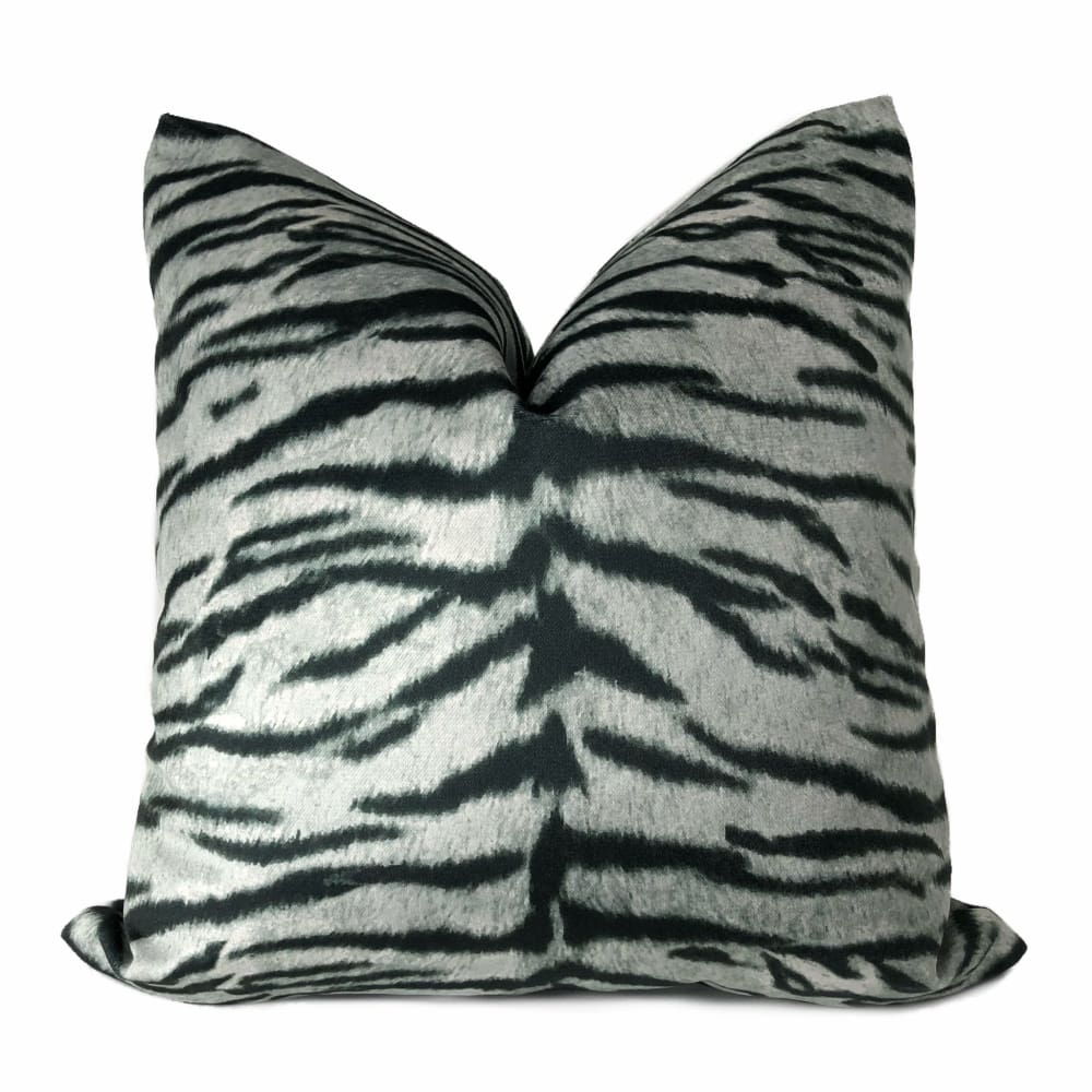 Magnificat Gray Black Tiger Stripe Velvet Pillow Cover - Aloriam