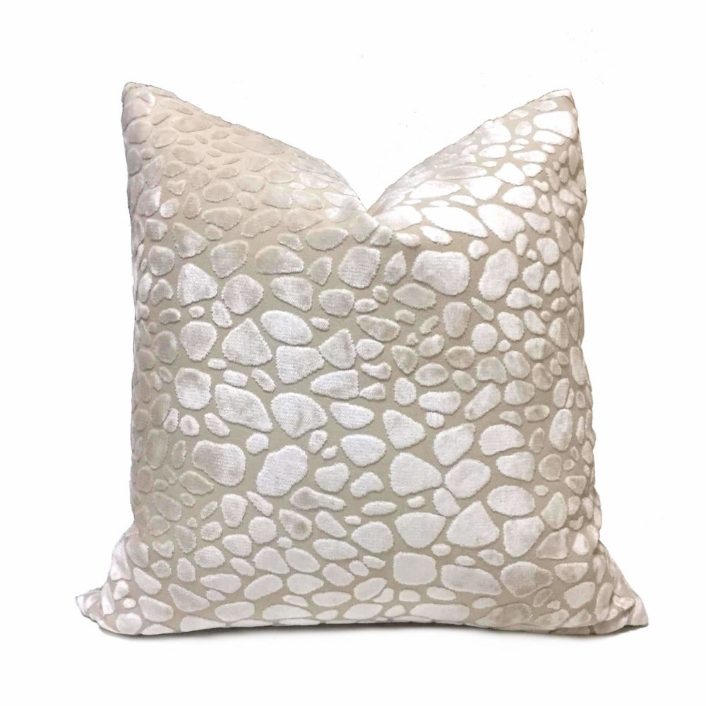 Malindi Cream Modern Animal Pebble Spot Velvet Pillow Cover