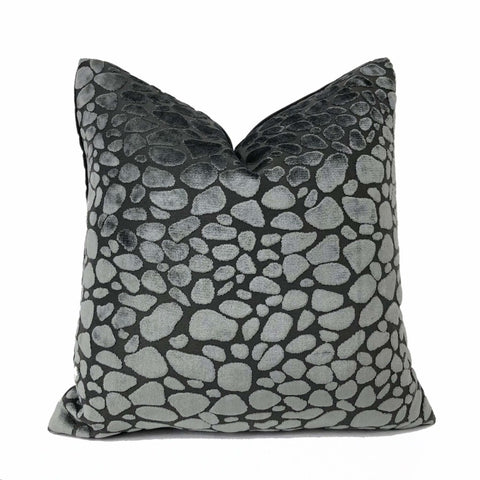 Malindi Dark Gray Modern Animal Pebble Spot Velvet Pillow Cover