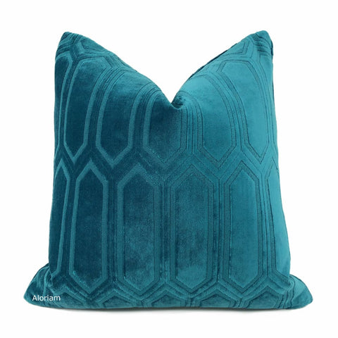 Markham Peacock Teal Blue Velvet Pillow Cover - Aloriam
