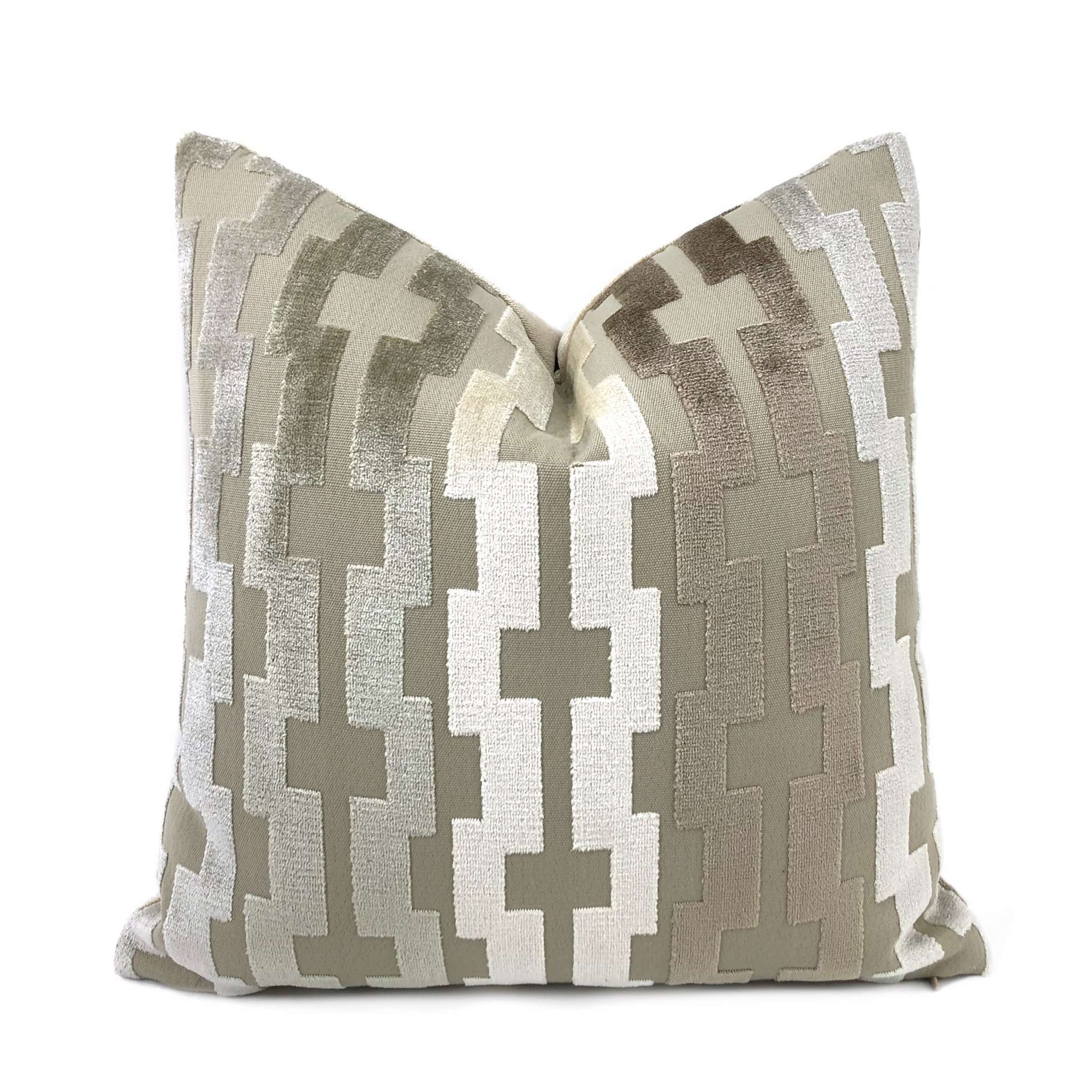 Marlow Taupe Brown Cream Geometric Velvet Stripe Pillow Cover