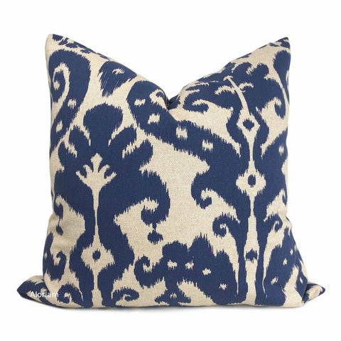 Marrakesh Ikat Ethnic Pattern Blue Beige Pillow Cover (Made from Lacefield Designs fabric) - Aloriam