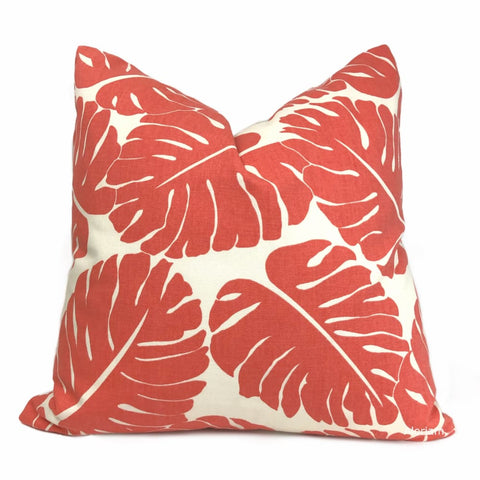 Martinique Coral Orange Modern Palm Leaf Print Pillow Cover - Aloriam