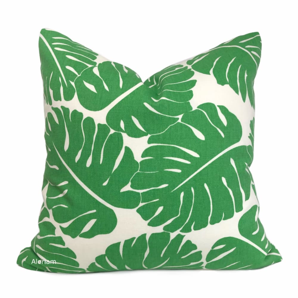 Martinique Green Modern Palm Leaf Print Pillow Cover - Aloriam