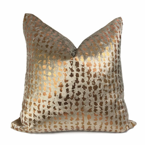 Matteo Taupe Brown & Copper Metallic Leopard Spot Pillow Cover - Aloriam