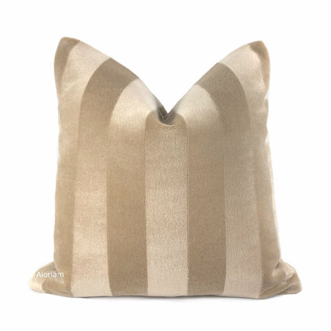 Mayfair Sand Beige Mohair Velvet Stripe Pillow Cover (Kravet Couture fabric) - Aloriam