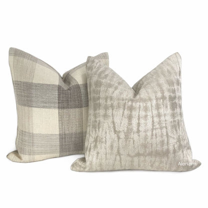 McKinley Cream Beige Brown Buffalo Plaid Pillow Cover - Aloriam