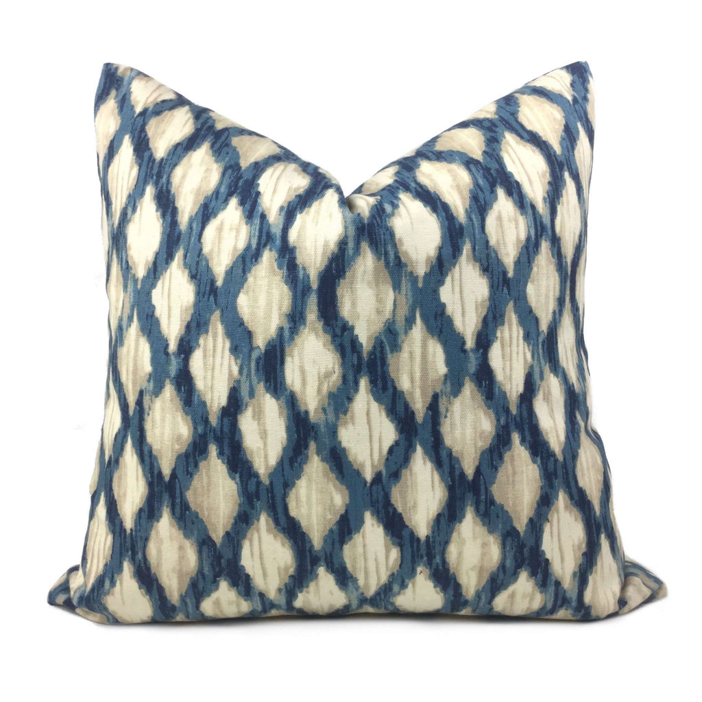 Throw Pillows Covers Navy Blue and Cream, Trellis Pattern Pillows