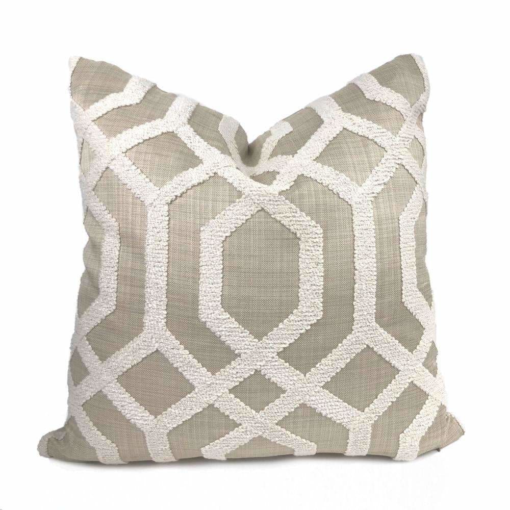 Merritt Cream & Tan Boucle Embroidered Geometric Lattice Pillow Cover - Aloriam