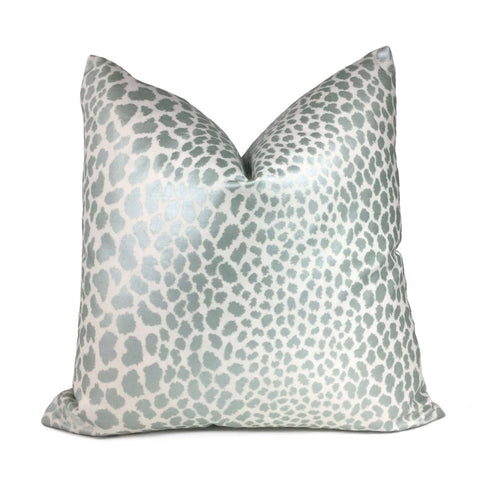 Metallic Aqua Blue-Green Leopard Spots Cotton Print Pillow Cover