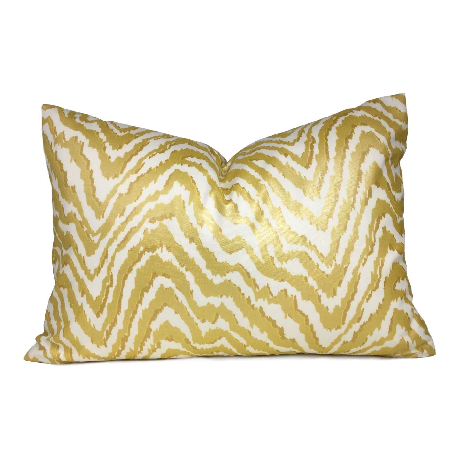 Metallic Gold Cream Animal Stripes Cotton Print Pillow Cover