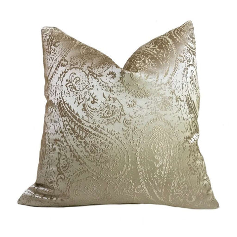 Metallic Gold Paisley Texture Pattern Pillow Cover Cushion Pillow Case Euro Sham 16x16 18x18 20x20 22x22 24x24 26x26 28x28 Lumbar Pillow 12x18 12x20 12x24 14x20 16x26 by Aloriam