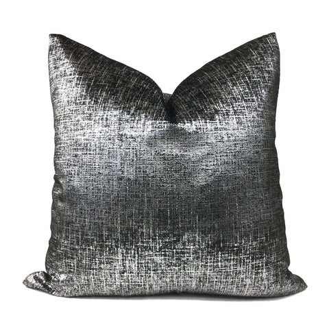Metallic Silver Black Velveteen Pillow Cover