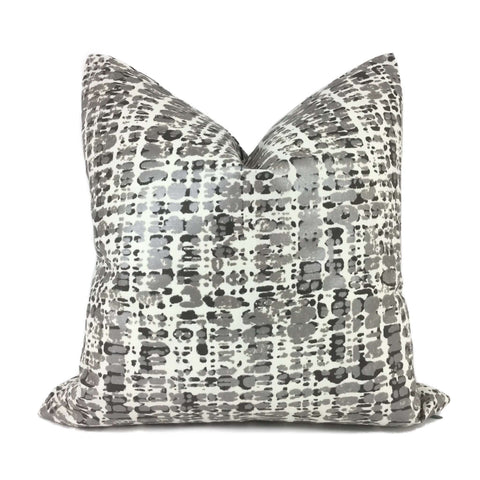 Metallic Silver Gray Cream Paint Splatter Abstract Pillow Cover