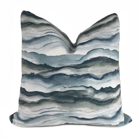 Mizu Slate Blue Gray Green Watercolor Velveteen Pillow Cover - Aloriam
