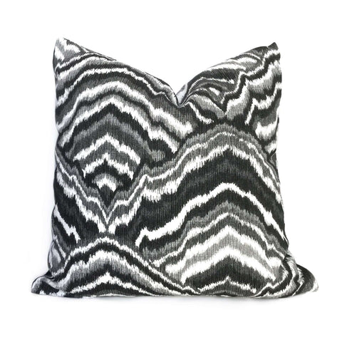 Modern Black Gray White Agate Abstract Wave Pattern Pillow Cover
